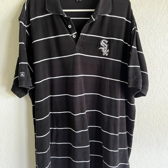 Antiqua Polo Shirt XXL Chicago White Sox Quarter-Buttoned Black White Striped - Picture 1 of 9